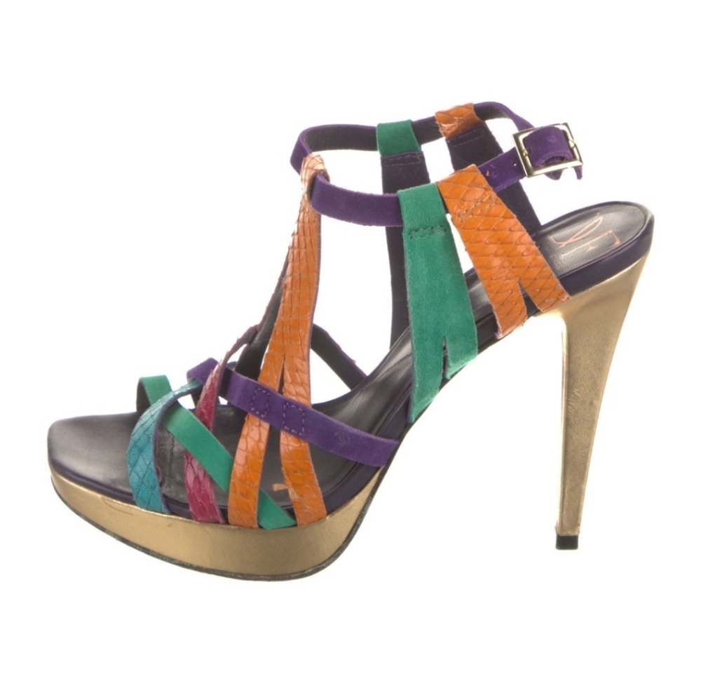 Diane von Furstenberg Leather Colorblock Pattern Slingback Sandals, Size 9.5